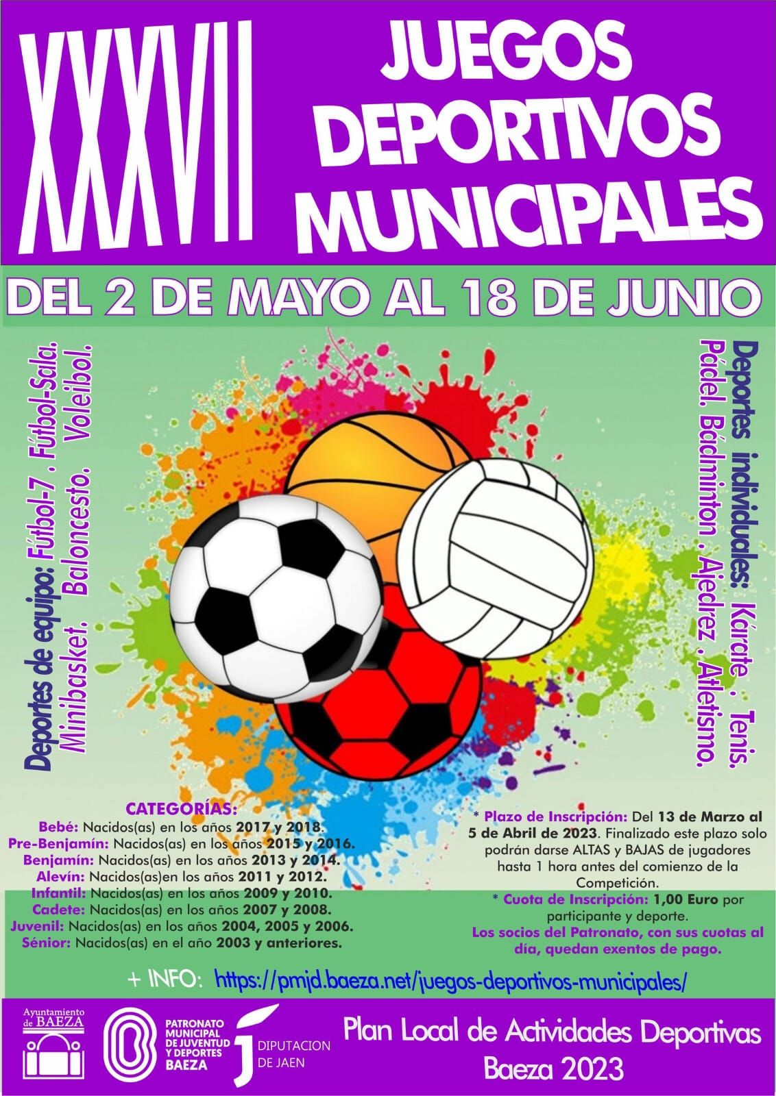 Abierto el plazo de inscripción para la XXXVII edición de los Juegos Deportivos Municipales